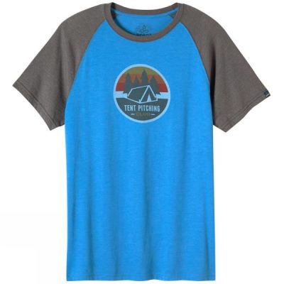 PrAna Tent Pitch Club Raglan - Férfi Póló - Kék / Szürke (Magyarország RSL057248)